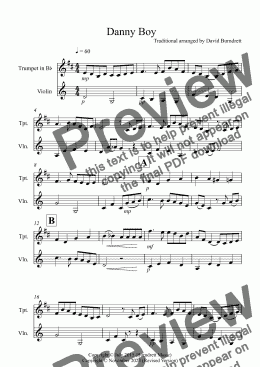 page one of Danny Boy for Trumpet and Violin Duet