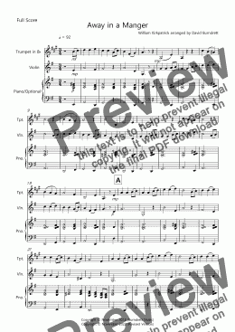 page one of Away in a Manger for Trumpet and Violin Duet