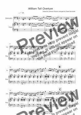 page one of William Tell Overture for Cello and Piano