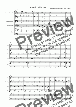page one of Away in a Manger for Recorder Quartet