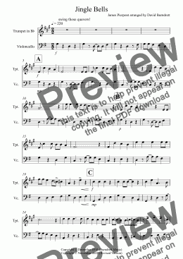 page one of Jingle Bells (Jazzy Style!) for Trumpet and Cello Duet