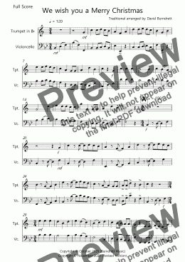 page one of We wish you a Merry Christmas for Trumpet and Cello Duet