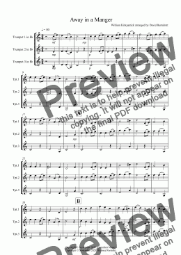 page one of Away in a Manger for Trumpet Trio