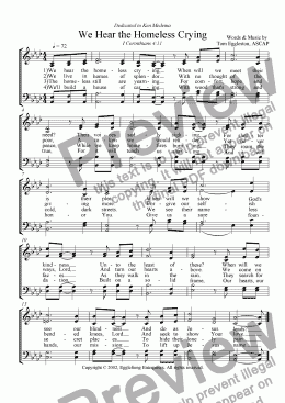 page one of We Hear the Homeless Crying (Hymn)