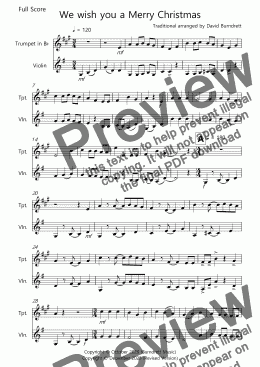 page one of We wish you a Merry Christmas for Trumpet and Violin Duet