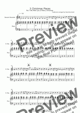page one of 3 Easy Christmas Pieces Recorder and Piano