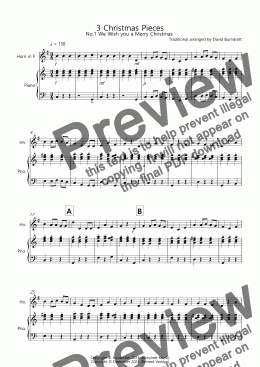 page one of 3 Easy Christmas Pieces for French Horn and Piano