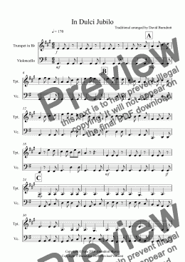 page one of In Dulci Jubilo for Trumpet and Cello Duet