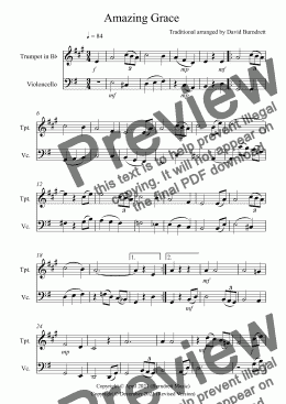 page one of Amazing Grace for Trumpet and Cello Duet