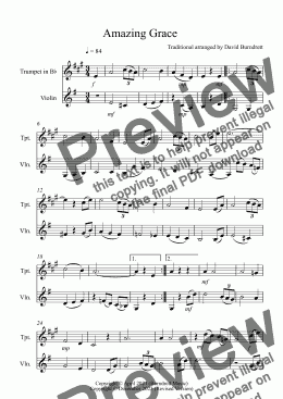 page one of Amazing Grace for Trumpet and Violin Duet
