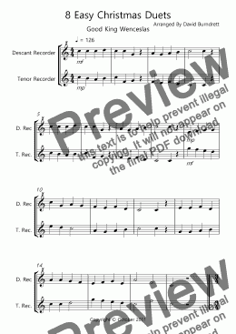 page one of 8 Easy Christmas Duets for Descant and Tenor Recorder