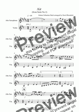 page one of Air on a G String for Alto Saxophone and Violin Duet