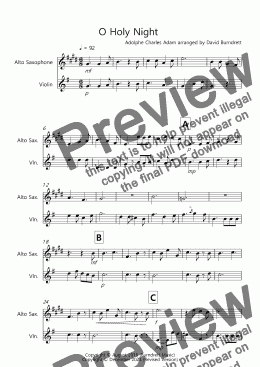 page one of O Holy Night for Alto Saxophone and Violin Duet