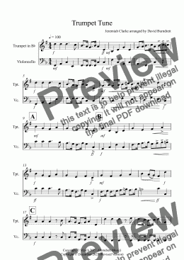 page one of Trumpet Tune for Trumpet and Cello Duet