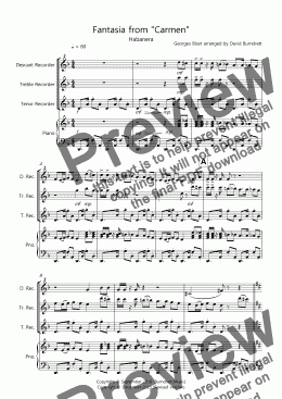 page one of Habanera (Fantasia from Carmen) for Recorder Trio