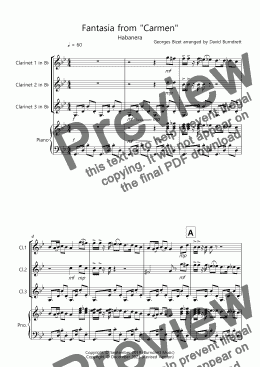 page one of Habanera (Fantasia from Carmen) for Clarinet Trio
