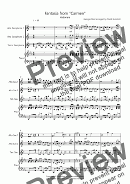 page one of Habanera (Fantasia from Carmen) for Saxophone Trio