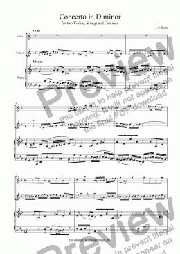 page one of Concerto in D Minor for two violins & piano