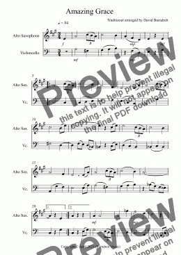 page one of Amazing Grace for Alto Saxophone and Cello Duet