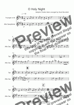 page one of O Holy Night for Trumpet and Alto Saxophone Duet