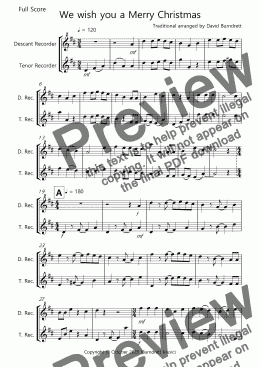 page one of We Wish you a Merry Christmas for Descant and Tenor Recorder Duet