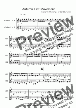 page one of Autumn First Movement for Clarinet Duet