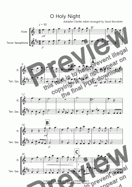 page one of O Holy Night for Flute and Tenor Saxophone Duet