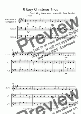 page one of 8 Easy Christmas Trios for Clarinet or Trumpet, and two cellos