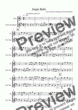 page one of Jingle Bells (Jazzy Style!) for Flute and Tenor Saxophone Duet