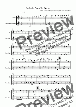 page one of Prelude from Te Deum for Flute and Tenor Saxophone Duet