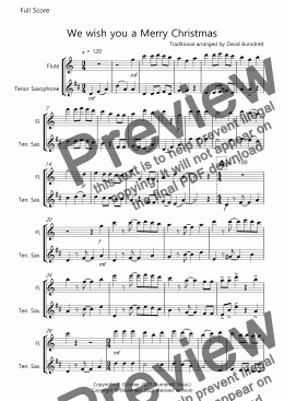 page one of We wish you a Merry Christmas for Flute and Tenor Saxophone Duet