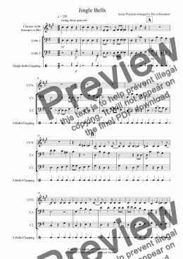 page one of Jingle Bells (Jazzy Style!) for Clarinet or Trumpet and Two Cellos Trio