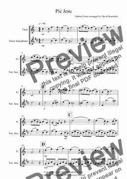 page one of Pie Jesu (from Requiem) for Flute and Tenor Saxophone Duet