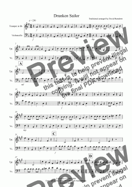 page one of Drunken Sailor for Trumpet and Cello Duet