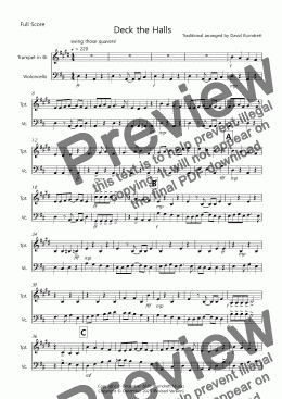 page one of Deck the Halls (Jazzy Style!) for Trumpet and Cello Duet