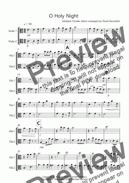 page one of O Holy Night for Viola Duet