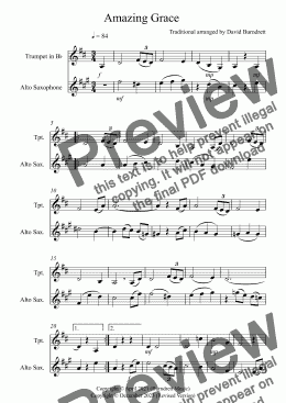page one of Amazing Grace for Trumpet and Alto Saxophone Duet