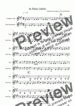 page one of In Dulci Jubilo for Trumpet and Alto Saxophone Duet