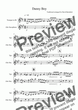 page one of Danny Boy for Trumpet and Alto Saxophone Duet