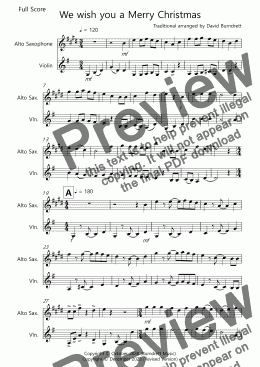 page one of We wish you a Merry Christmas for Alto Saxophone and Violin Duet