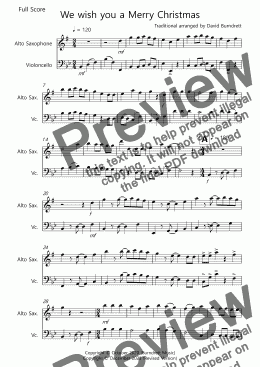 page one of We wish you a Merry Christmas for Alto Saxophone and Cello Duet