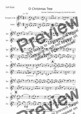 page one of O Christmas Tree for Trumpet and Violin Duet