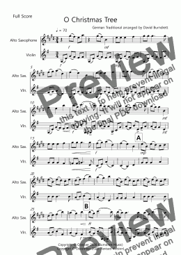 page one of O Christmas Tree for Alto Saxophone and Violin Duet