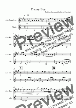 page one of Danny Boy for Alto Saxophone and Violin