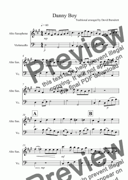page one of Danny Boy for Alto Saxophone and Cello