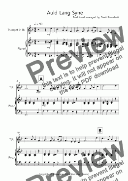page one of Auld Lang Syne for Trumpet and Piano
