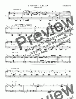 page one of L`APPRENTI SORCIER for piano solo