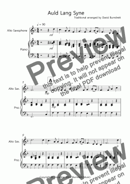 page one of Auld Lang Syne for Alto Saxophone and Piano