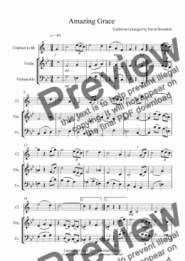 page one of Amazing Grace for Clarinet, Violin and Cello Trio