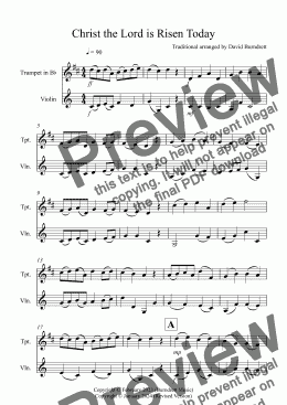 page one of Christ the Lord is Risen Today for Trumpet and Violin Duet